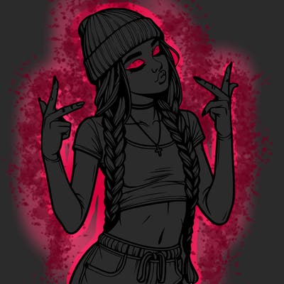 realistic teenage girl with braids and a beanie and crop top doing 🫶🏼