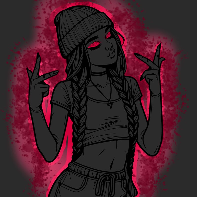 realistic teenage girl with braids and a beanie and crop top doing 🫶🏼