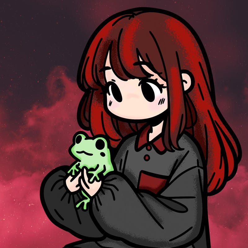girl with long hair and a oversized shirt. and she is holding a frog