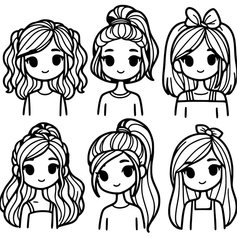 group of girls with ponytails, short hair, long hair etc