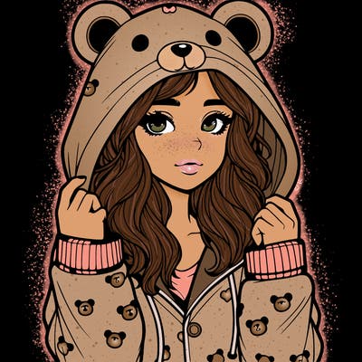 realistic girl in a animal pjs hoodie