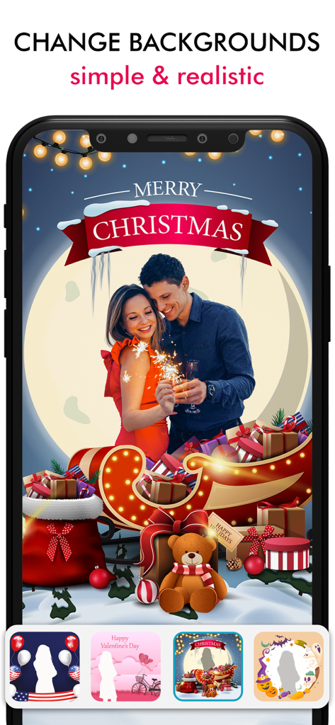 Application Fix The Photo affichant un couple dans un arrière-plan festif de Noël