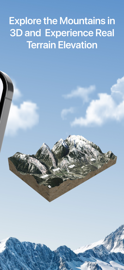 Ski Slopes Maps NEU - Eine 3D-Visualisierung eines verschneiten Berges mit Skipisten und Liften vor einem blauen Himmel