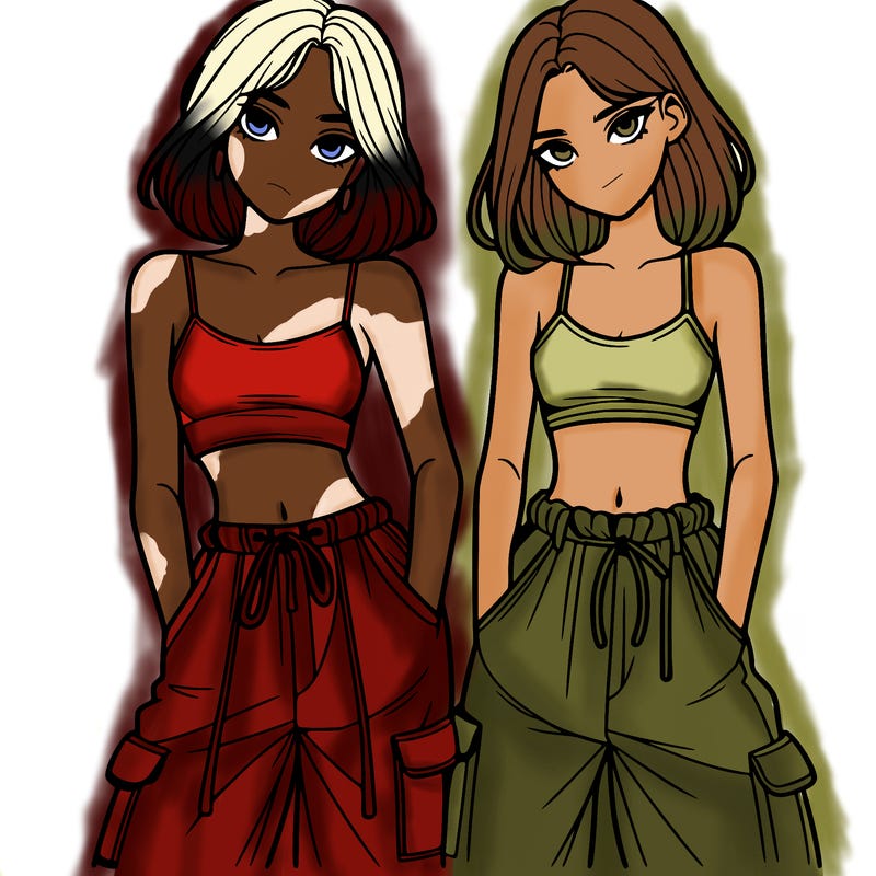 two girls with crop top with baggy pants