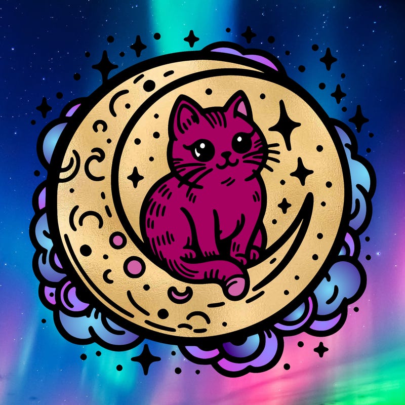 cat on the moon tattoo