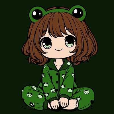 cute realistic girl wearing froggy pajamas