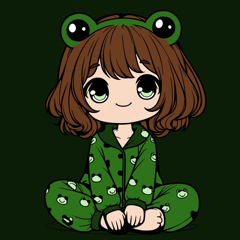 cute realistic girl wearing froggy pajamas