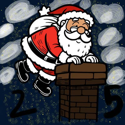 santa climbing down a chimney