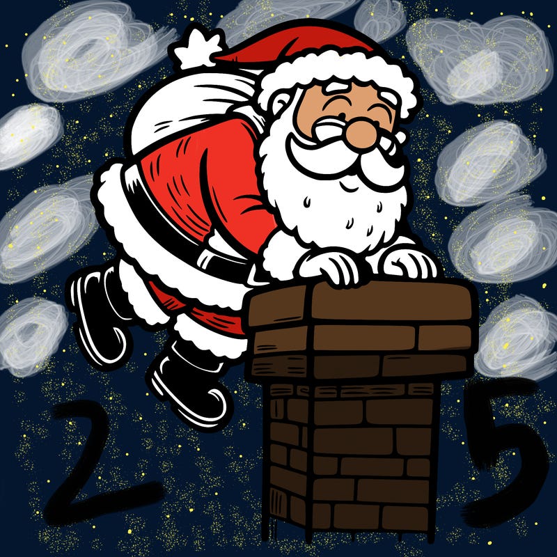 santa climbing down a chimney
