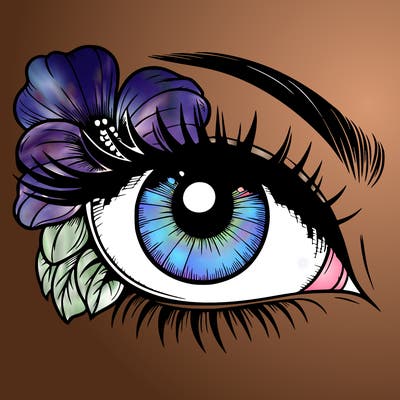 realistic eye with flower