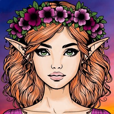realistic female elf with flower crown