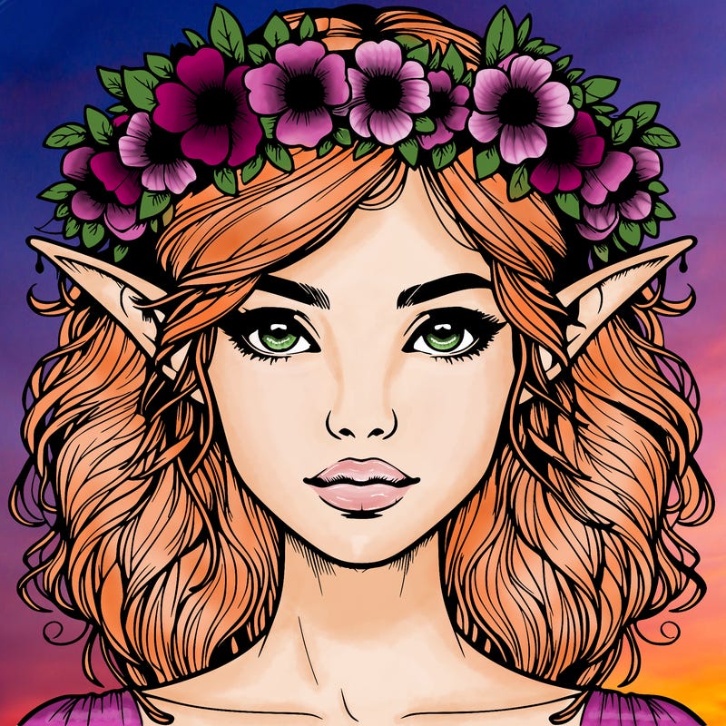 realistic female elf with flower crown
