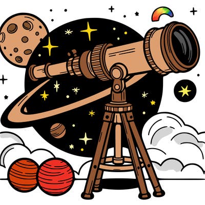 a telescope view with stars and planets
