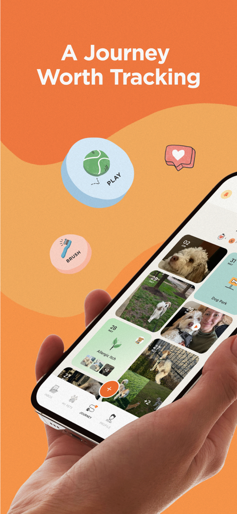 The Pack by Zoetis - ZoetisのThe Packアプリでペットの旅とアクティビティダイアリーを表示するスマートフォンの画面