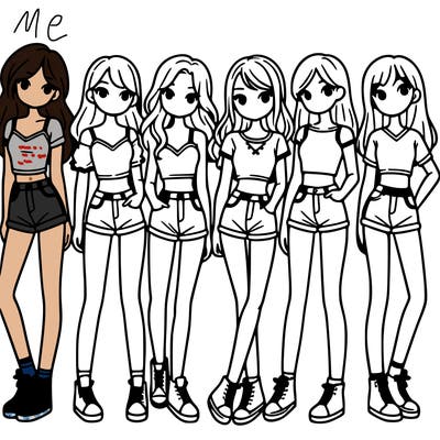 a group of girls wearing crop tops and shorts