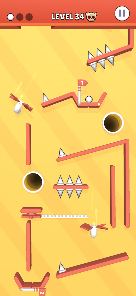 Balls Factory! - Balls Factory gameplay showing a white ball navigating a maze with spikes