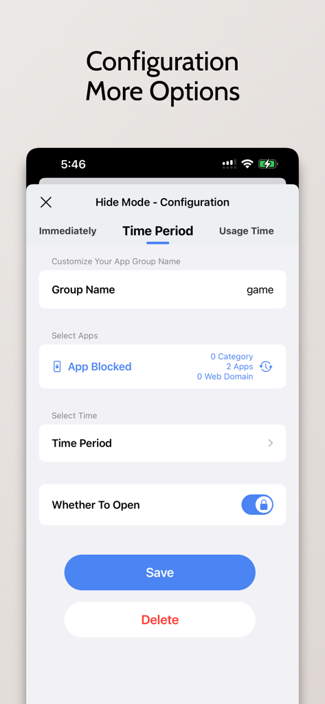 XLocker - Screen Time Control - Configuration screen for setting up scheduled app blocking in XLocker