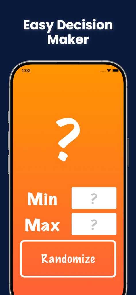 Una captura de pantalla de la aplicación Generador de Números Aleatorios que muestra campos de entrada para los valores mínimo y máximo y un botón de aleatorización.