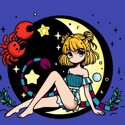 manga scorpio girl sitting on the moon