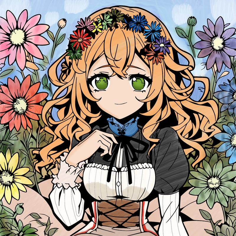 anime girl surrounded by flowers
