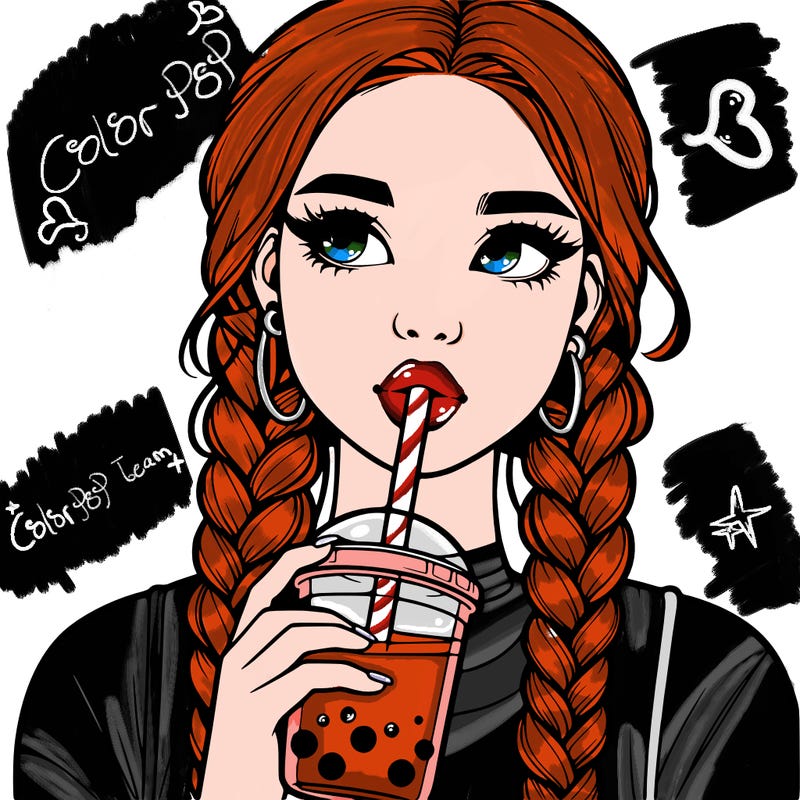 realistic girl with braided hair drinking boba