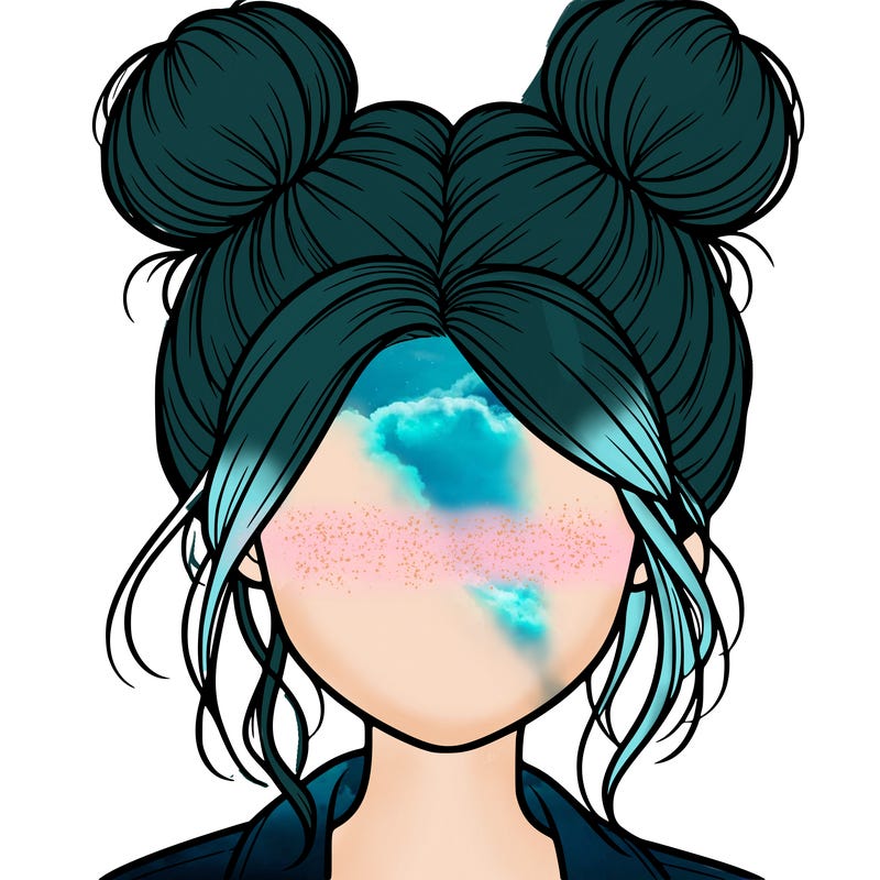 realistic girl with buns on the top of her hair
