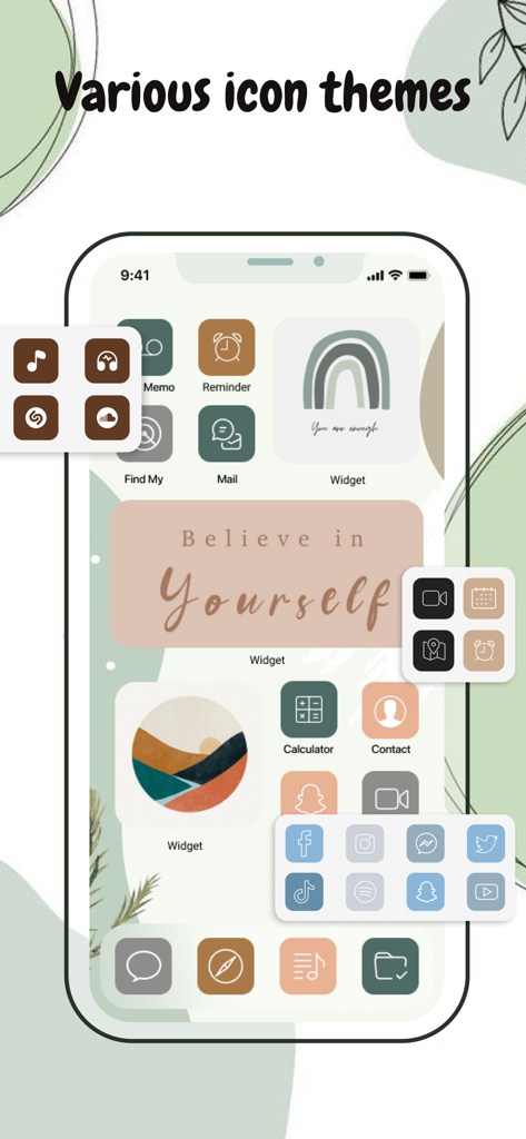Icon Changer - Aesthetic OS 17 - iPhone home screen featuring aesthetic icon themes and motivational widgets