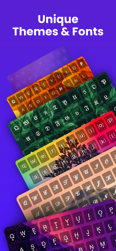 Fontix - Keyboard Fonts - A display of multiple colorful keyboard themes and unique fonts