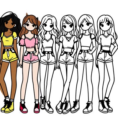 a group of girls wearing crop tops and shorts