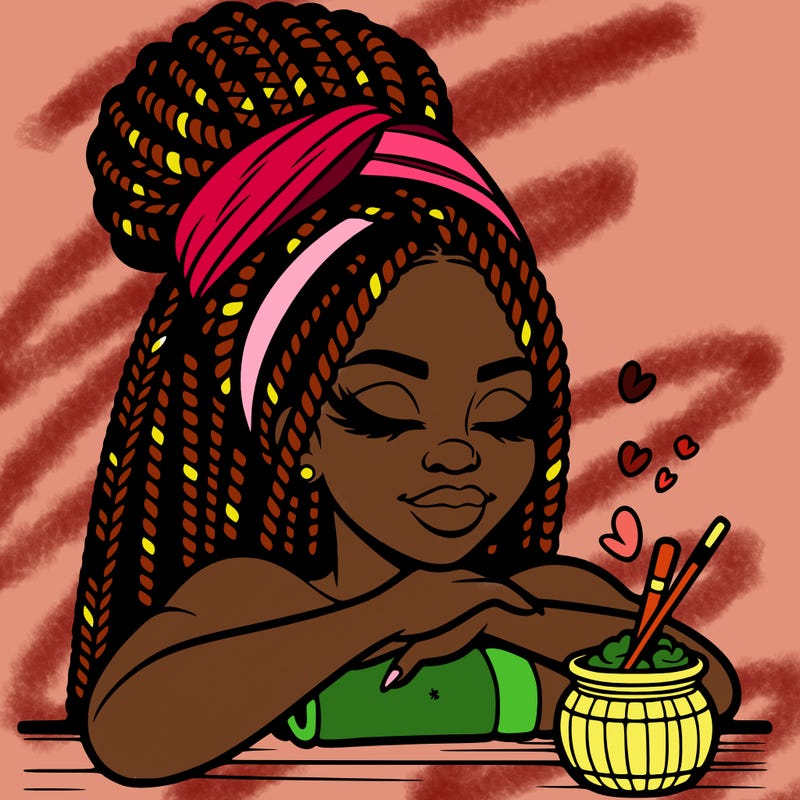 a black woman that looks realistic with braids tied in a bun having a self care day at the spa