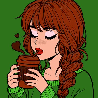 realistic girl drinking coffee