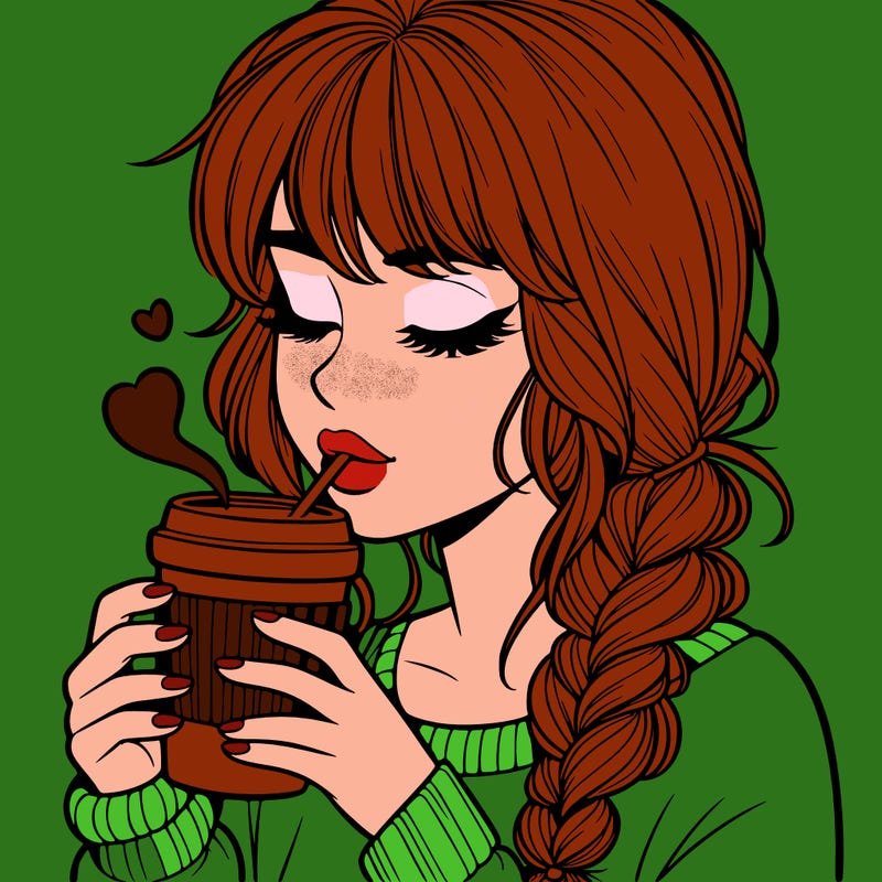 realistic girl drinking coffee