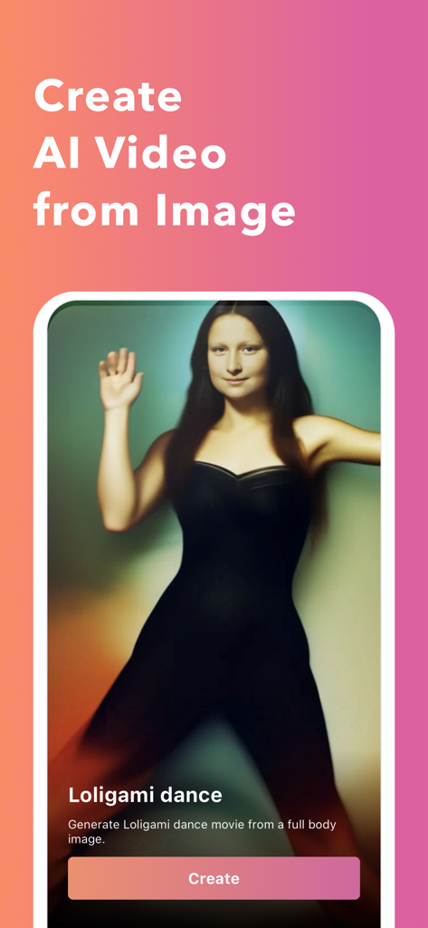 AI Art Generator by AI Picasso - Smartphone screen of AI Picasso app showing how to create an AI dance video from an image