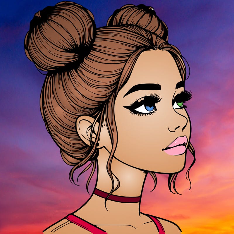 realistic girl with buns on the top of her head