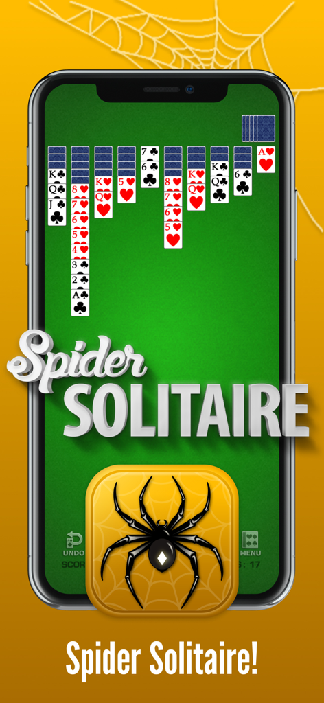 Spider Solitaire Pro! - La aplicación Spider Solitaire Pro mostrando un diseño de juego de cartas clásico en la pantalla de un smartphone