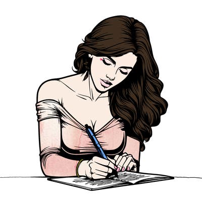 realistic female writing poetry