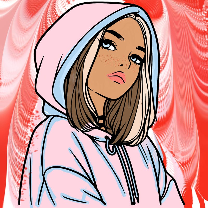 a realistic girl in a hoodie