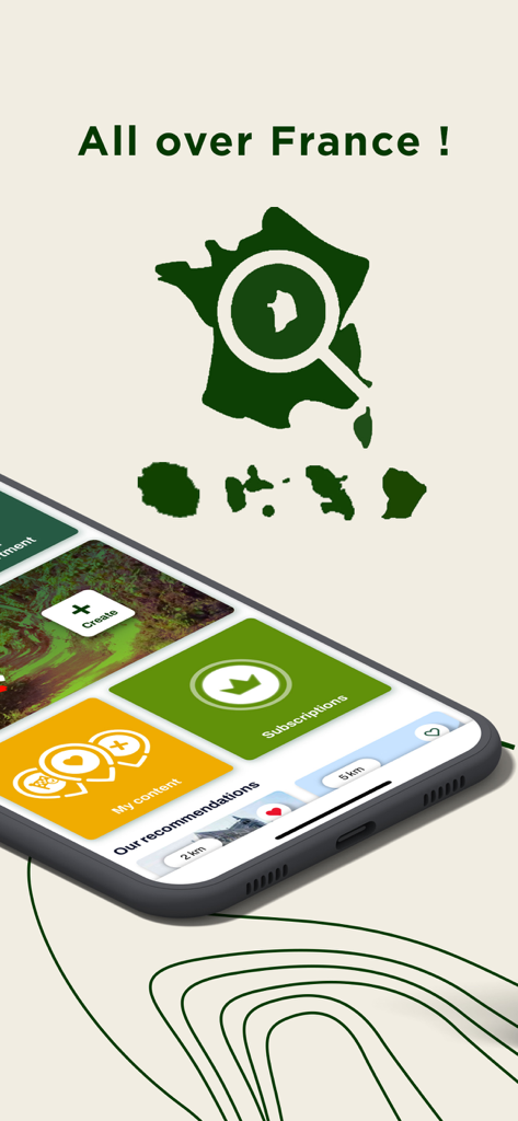 MaRando mobile app interface displaying hiking routes and a map of France.