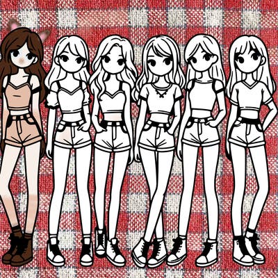 a group of girls wearing crop tops and shorts