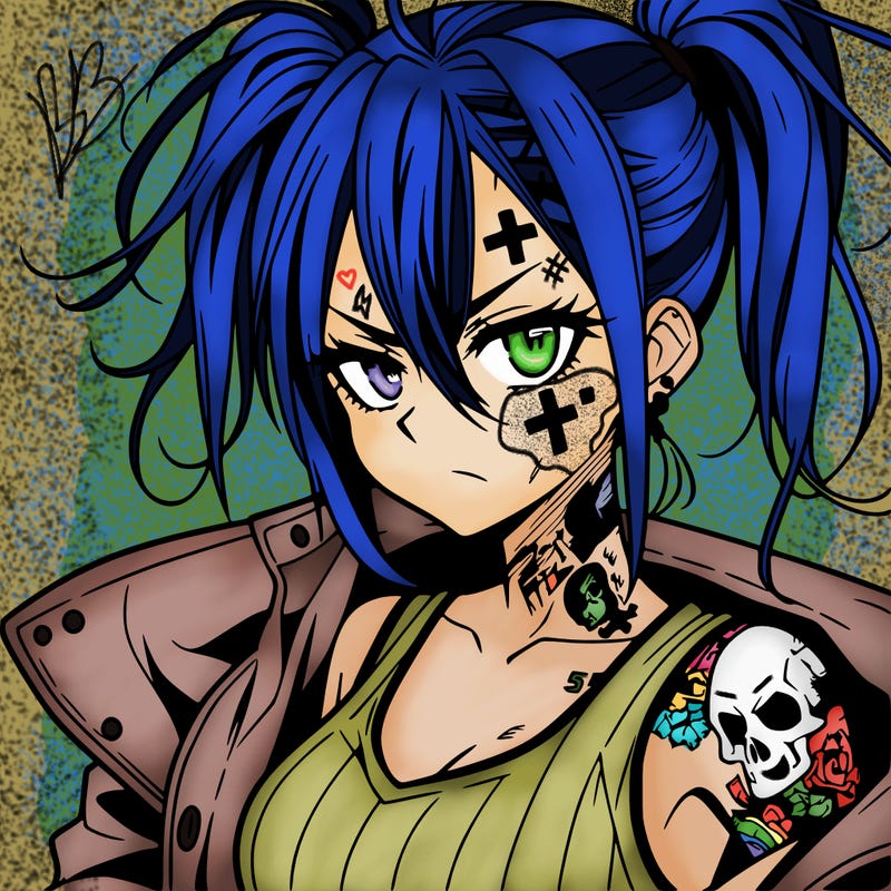 badass anime girl with scar and tattoos