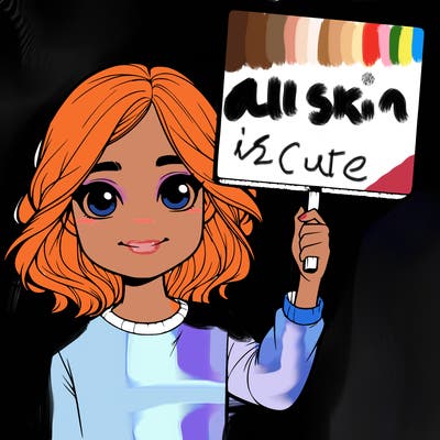 realistic girl holding up a sign