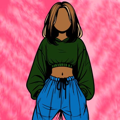 realistic girl faceless with baggy pants and a crop top