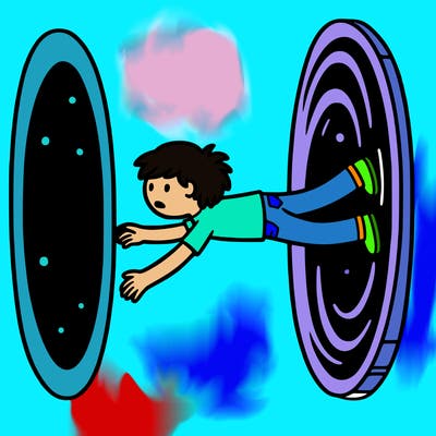 someone falling into a portal