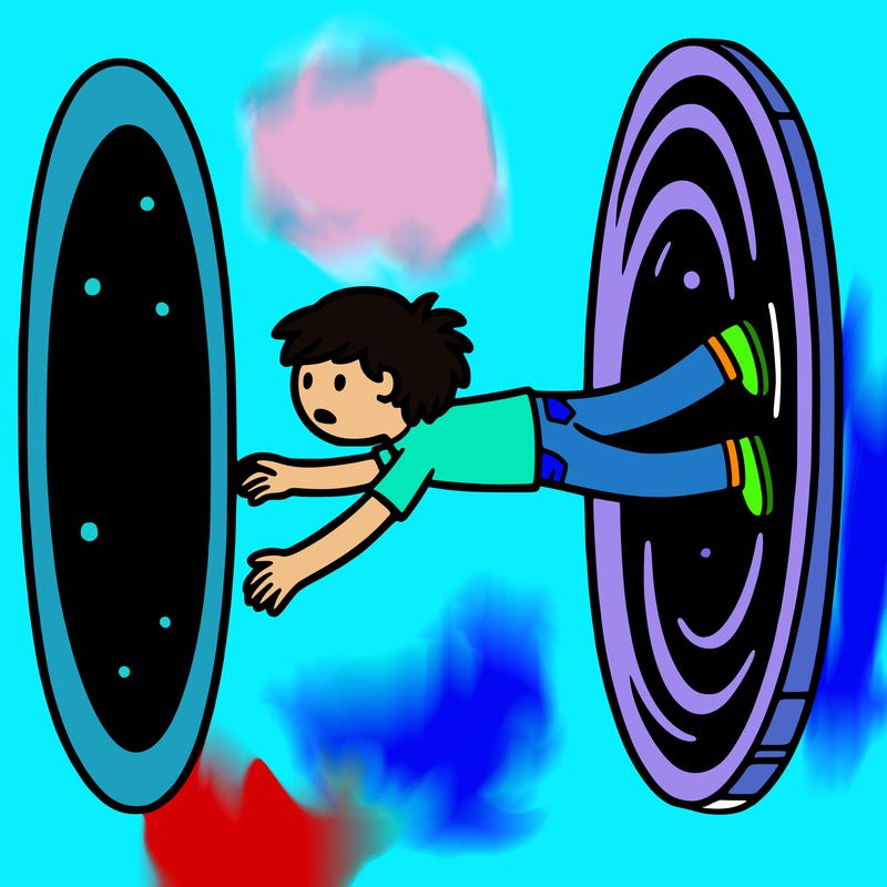 someone falling into a portal