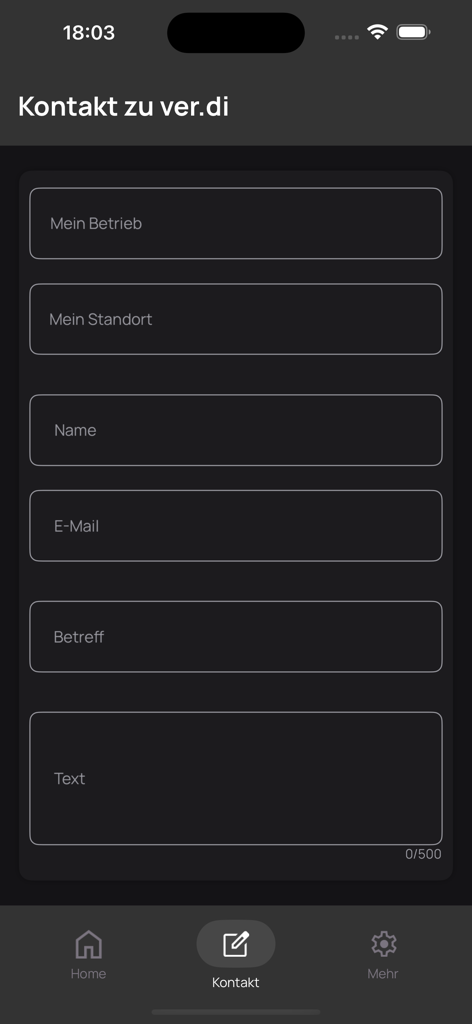 ver.di TK IT NRW - Contact page of the ver.di TK IT NRW app showing a message form