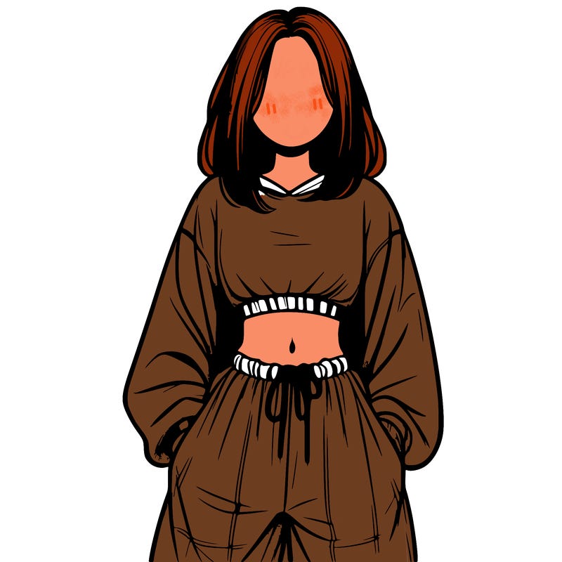 realistic girl faceless with baggy pants and a crop top