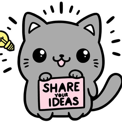 a cute cat saying share your ideas