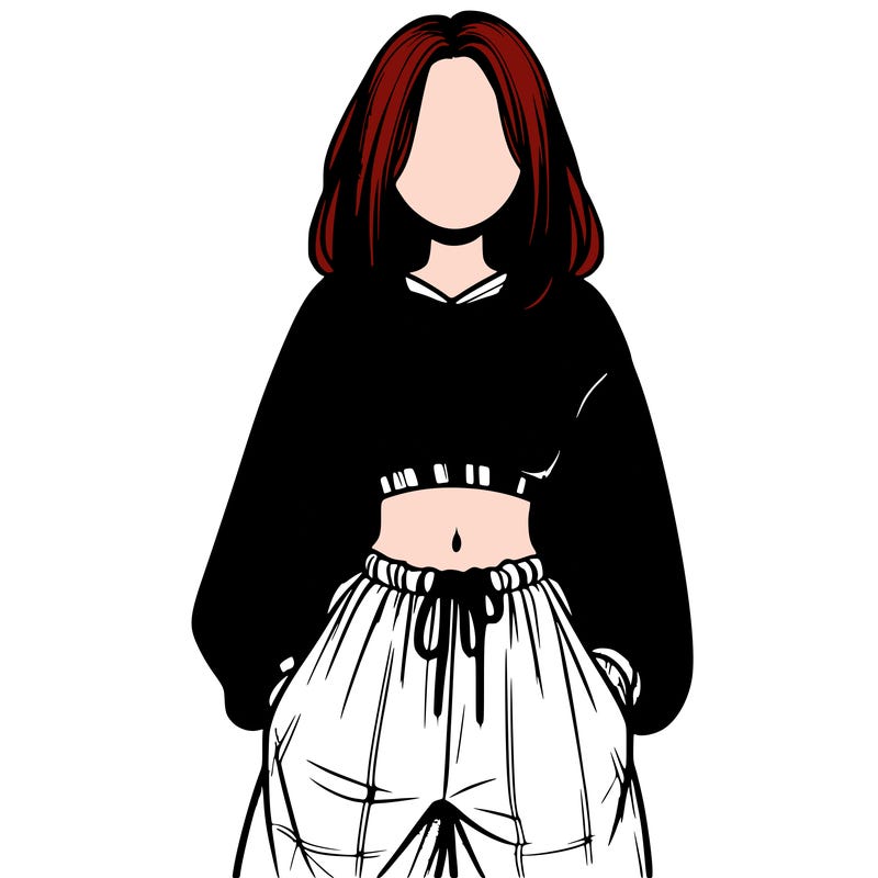 realistic girl faceless with baggy pants and a crop top