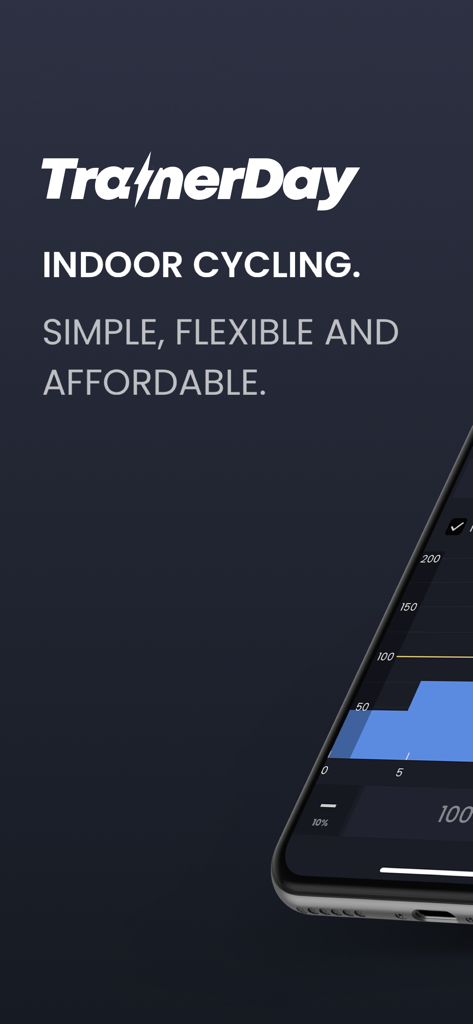 TrainerDay - Indoor Cycling - TrainerDay indoor cycling app introduction showing a structured power workout graph on a mobile screen