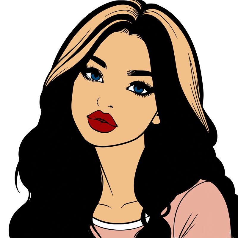 realistic girl with hair on her hair and lips